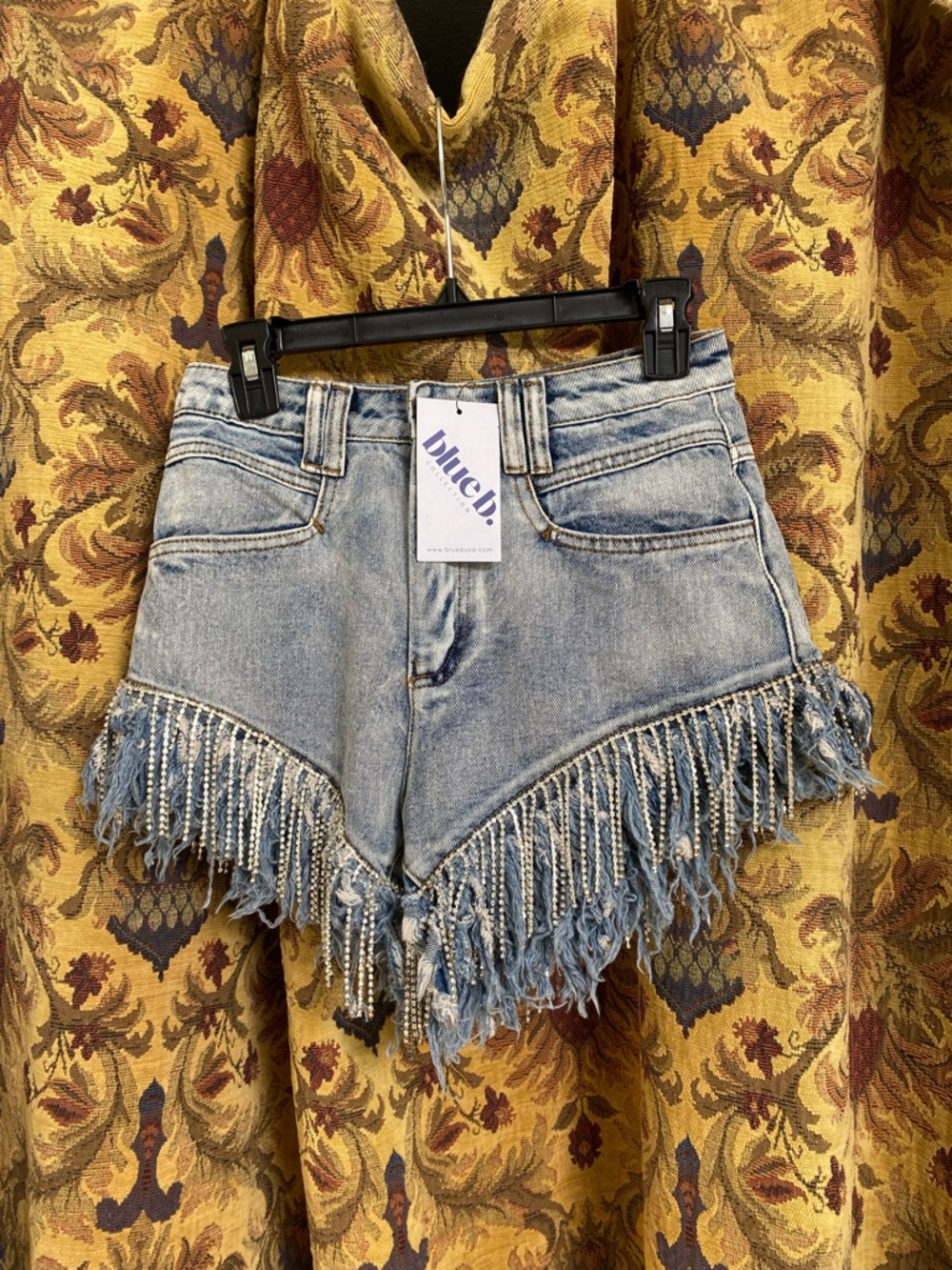 Blueb Embellished Light Blue Fringe Jean Shorts